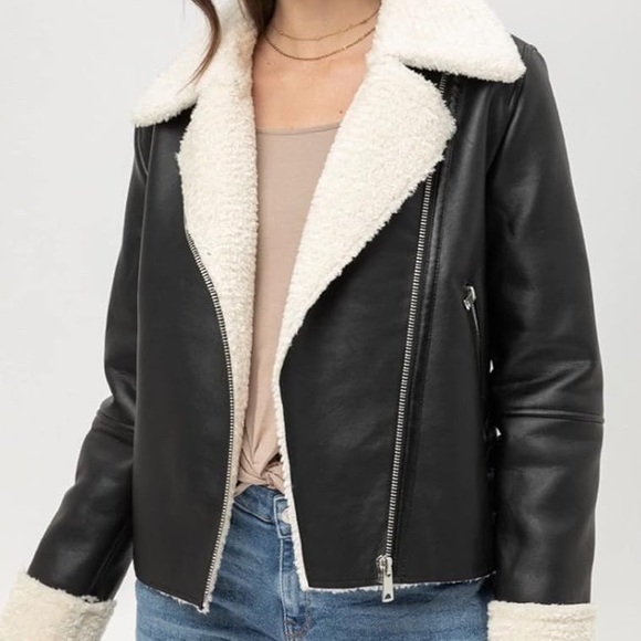 Blank NYC Black and Cream Leather Jacket - Picture 1 of 2